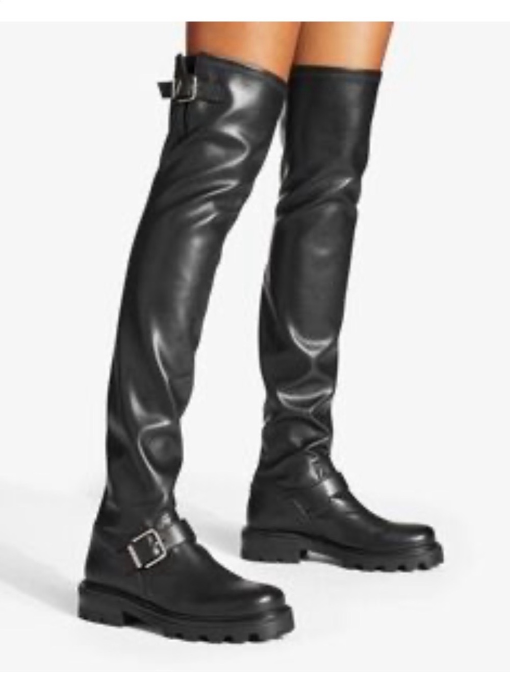 Nine West Black Over-The-Knee Buckle Leather Boots for Men